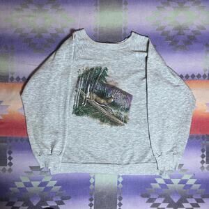 Grey vintage 90s deer graphic women's large